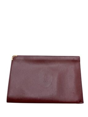CARTIER - BURGUNDY SMOOTH LEATHER BORDEAUX MINI TOP ZIP BAG CASE POUCH
